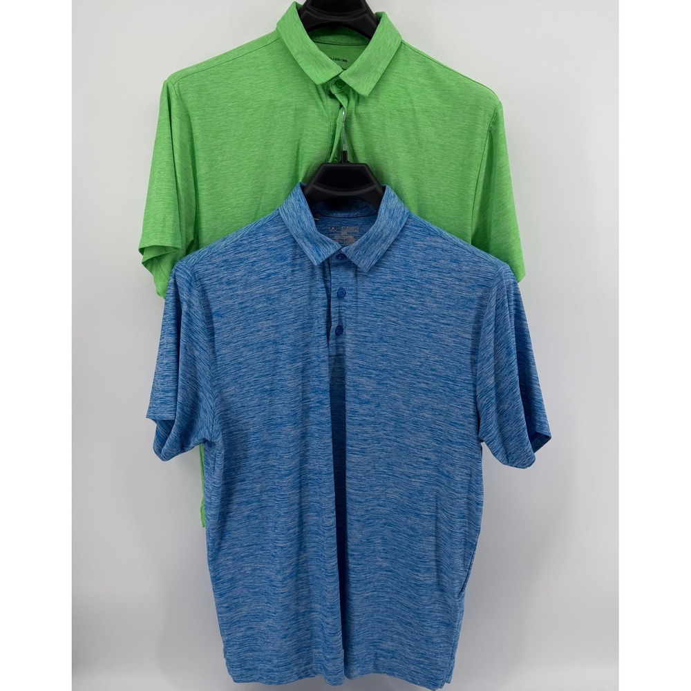 Lot 2 Under Armour Polo Shirts Mens 2XL Blue‎ Green HeatGear Space Dye Loose Fit